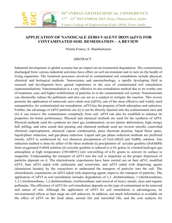 Más sobre 50ª Conferencia Geotécnica India: Aplicación de Hierro Cero Valentín a Escala Nanométrica (NZVI) para la Contaminación